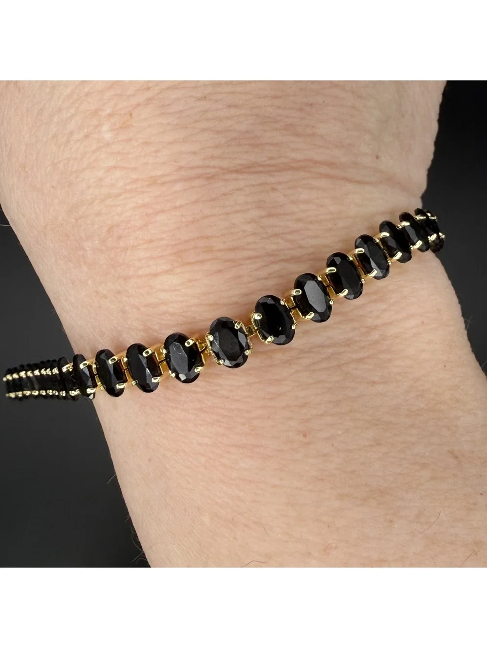 candy+clover black oval crystal gold tone tennis bracelet